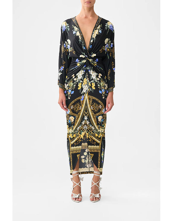 Ottoman Elegance Long Split Front Twist Dress