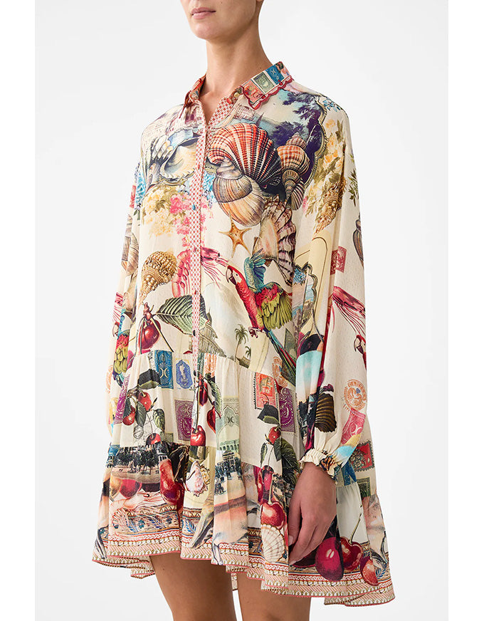 Notes From The Road L/S Tiered Short Dress