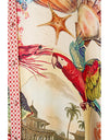 Decorative fabric with parrot, shrimp, and shell design on a beige background. Notes From The Road L/S Tiered Short Dress