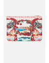 Pouch with vintage-style design featuring cherries and people on a white background. Notes From The Road Clutch