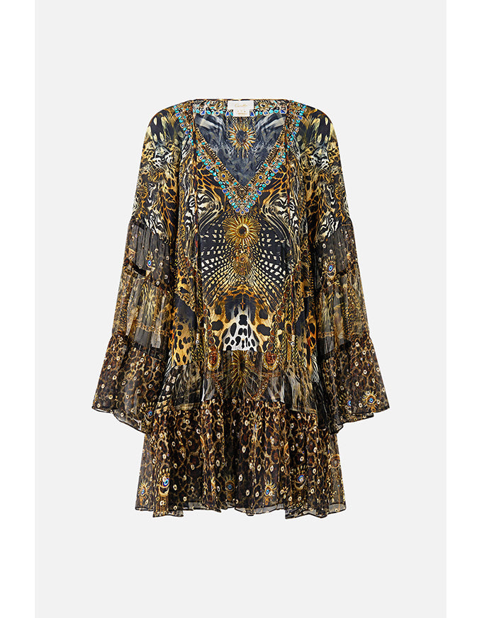 A-line Gather Panel Dress Feline Folklore