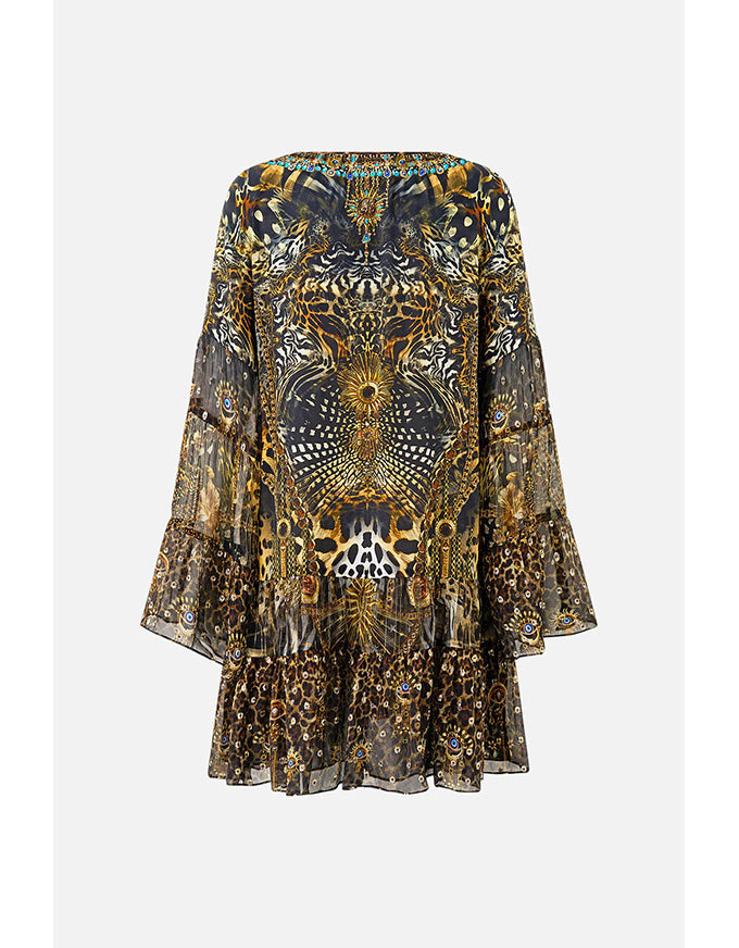 A-line Gather Panel Dress Feline Folklore