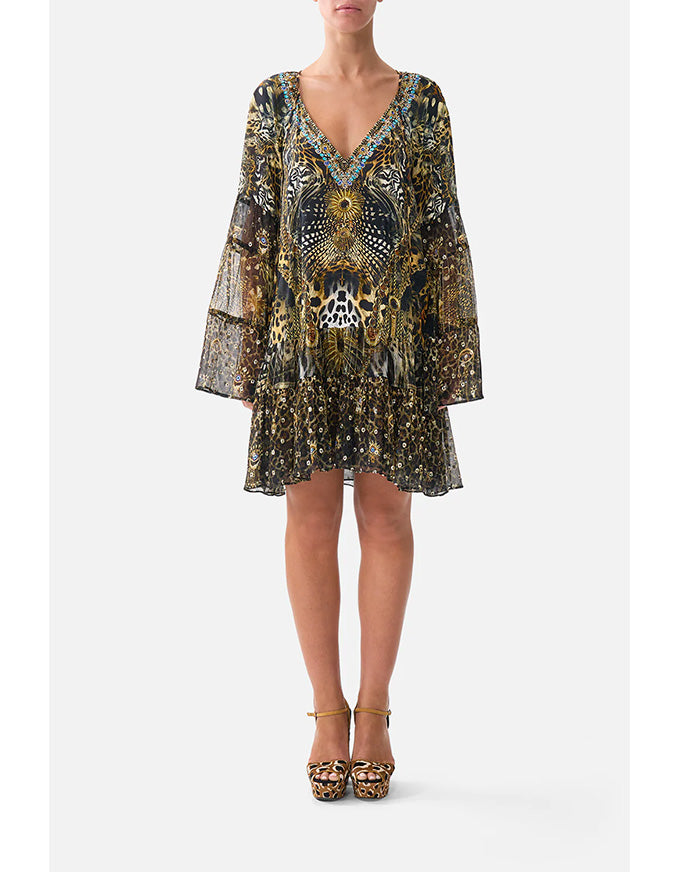 A-line Gather Panel Dress Feline Folklore