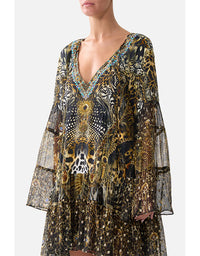 A-line Gather Panel Dress Feline Folklore