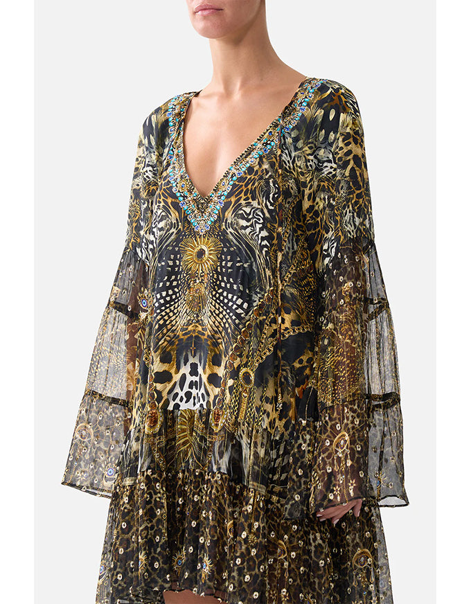 A-line Gather Panel Dress Feline Folklore