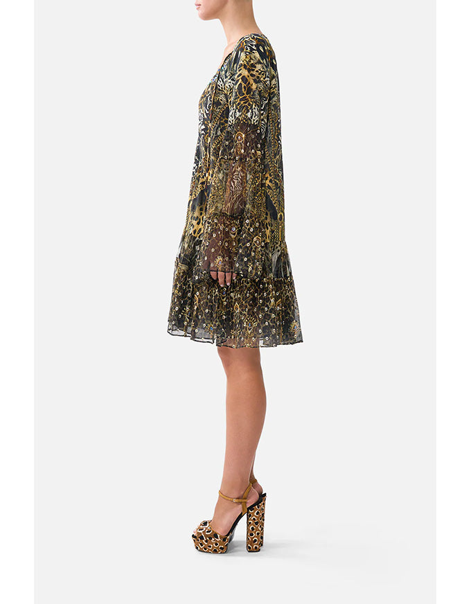 A-line Gather Panel Dress Feline Folklore
