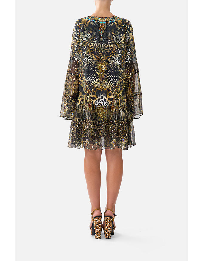 A-line Gather Panel Dress Feline Folklore