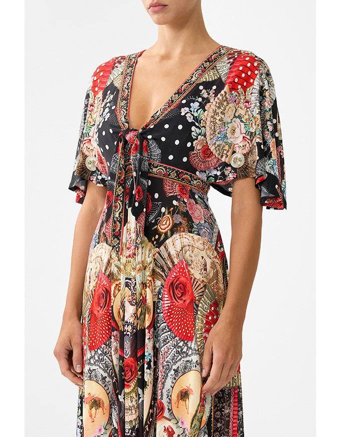 Flutter Sleeve Tie Front Jersey Dress Daughters of Duende