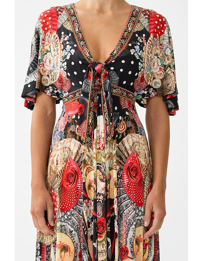 Flutter Sleeve Tie Front Jersey Dress Daughters of Duende