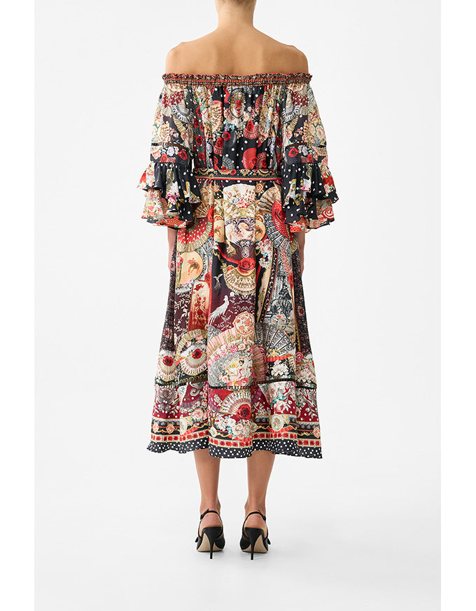 Off Shoulder Midi Dress with Frill Sleeve Daughters of Duende