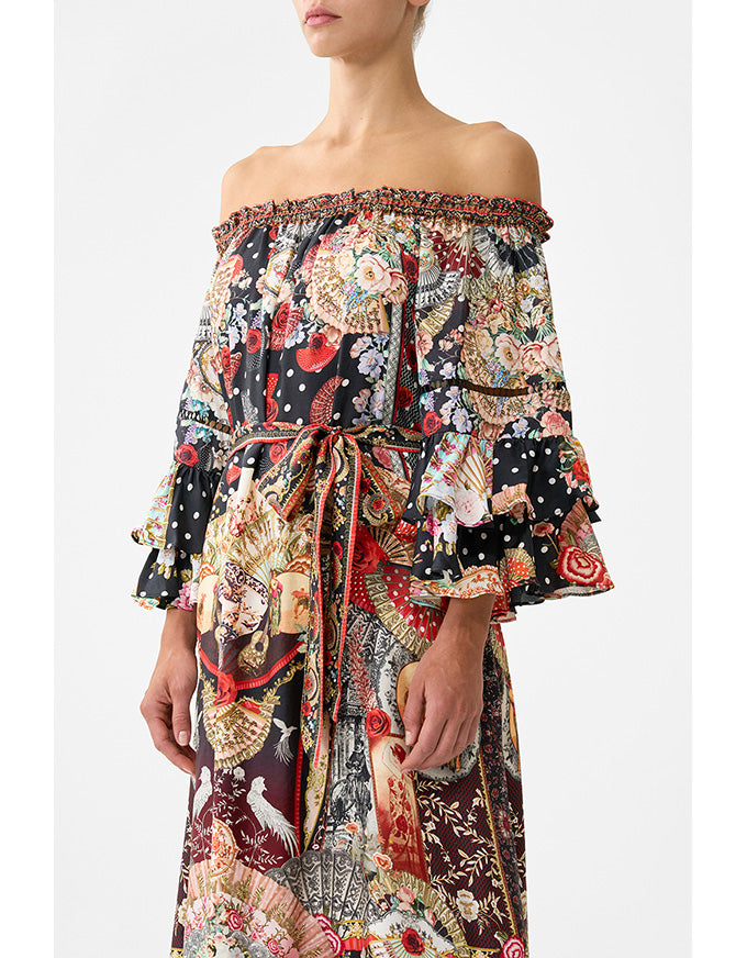 Off Shoulder Midi Dress with Frill Sleeve Daughters of Duende
