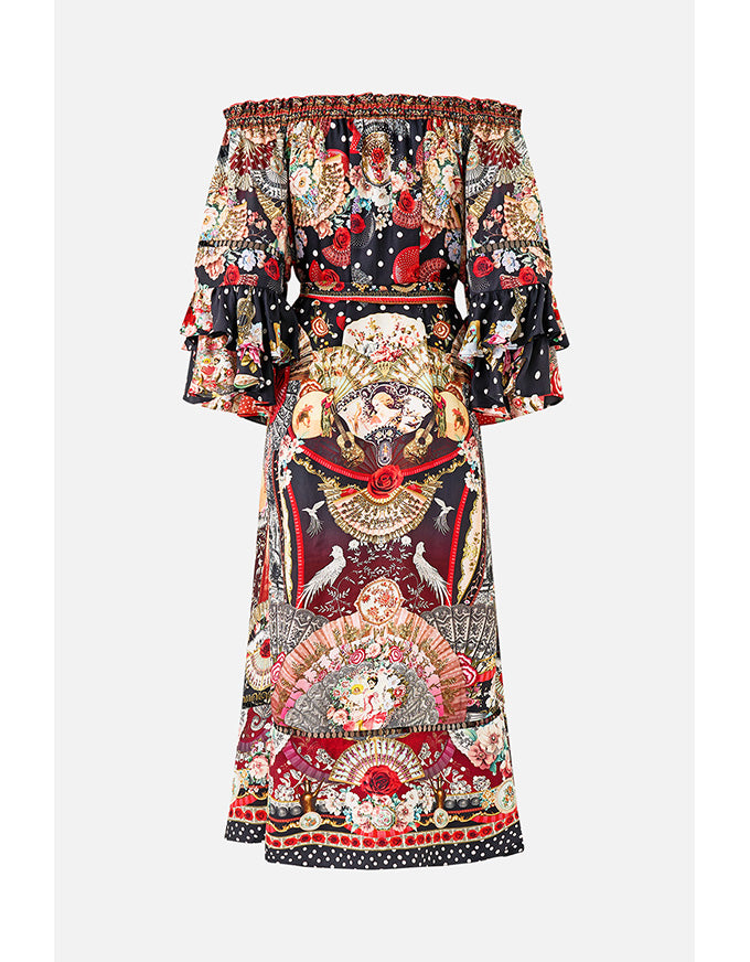 Off Shoulder Midi Dress with Frill Sleeve Daughters of Duende