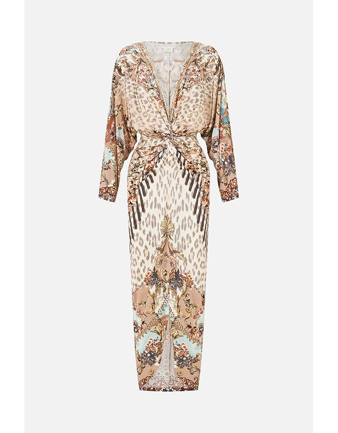 Long Split Front Twist Dress - Aranjuez Animalia