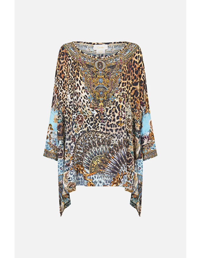 Leopard print and patterned top on a white background