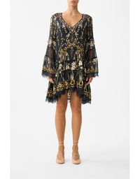 A-Line Gathered Panel Dress Flamenco Folklore