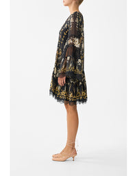 A-Line Gathered Panel Dress Flamenco Folklore