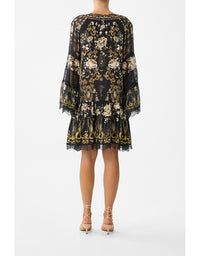 A-Line Gathered Panel Dress Flamenco Folklore