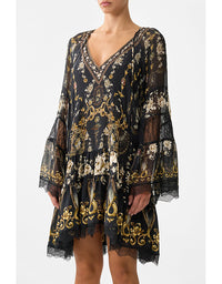 A-Line Gathered Panel Dress Flamenco Folklore