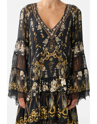 A-Line Gathered Panel Dress Flamenco Folklore