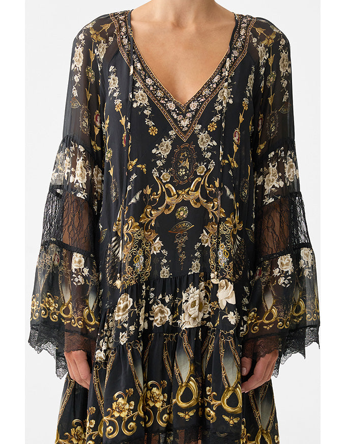 A-Line Gathered Panel Dress Flamenco Folklore