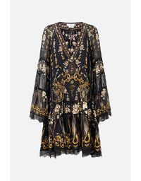 A-Line Gathered Panel Dress Flamenco Folklore