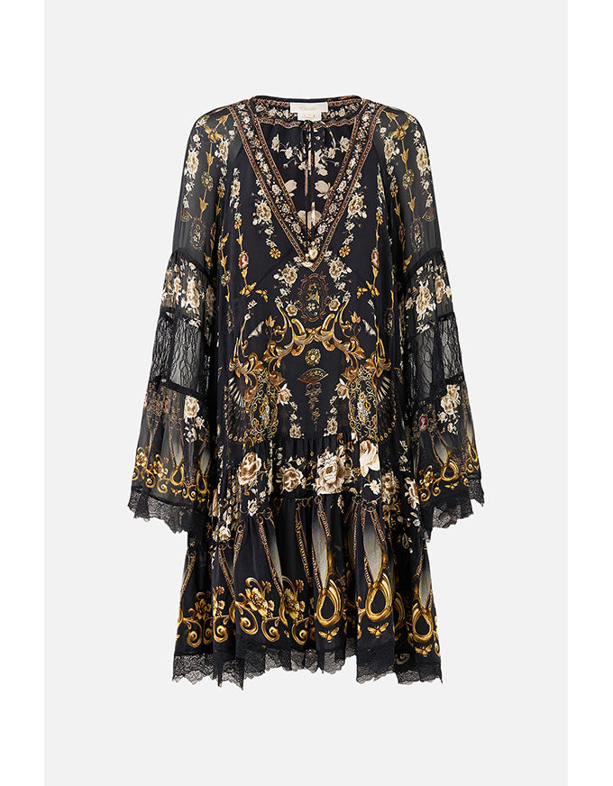 A-Line Gathered Panel Dress Flamenco Folklore