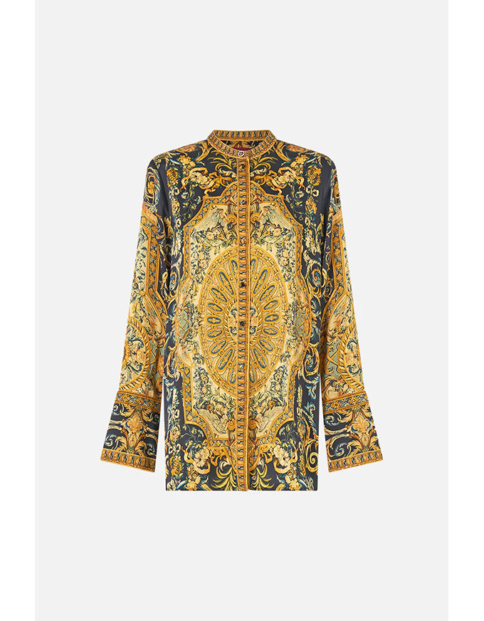 Long-sleeve shirt with a detailed pattern on a white background