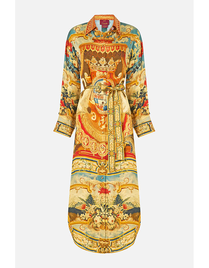 Colorful patterned dress on a white background