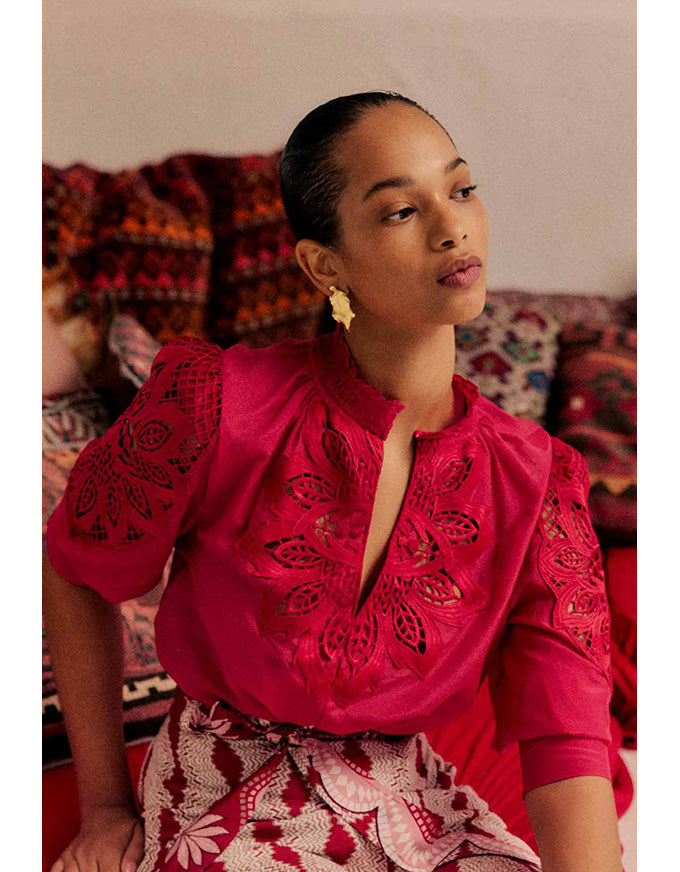 Oleander Cotton Silk Blouse Ruby