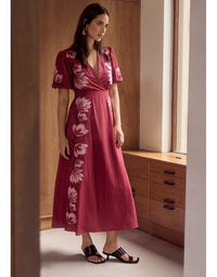 Lilou Embroidery Maxi Dress Wine