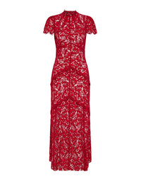 Red lace dress on a white background