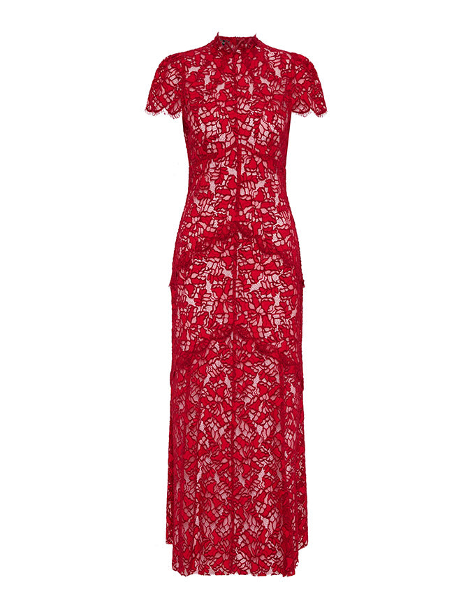 Red lace dress on a white background