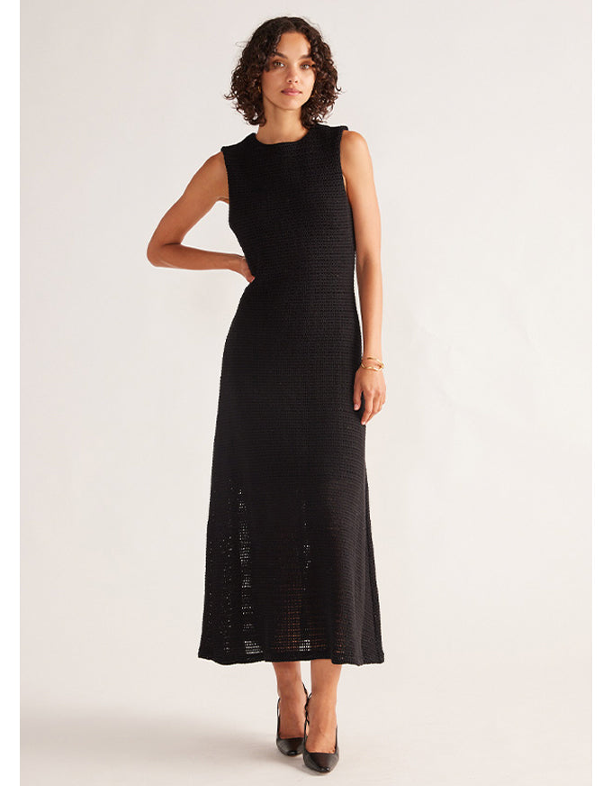 Celine Crochet Midi Dress Black