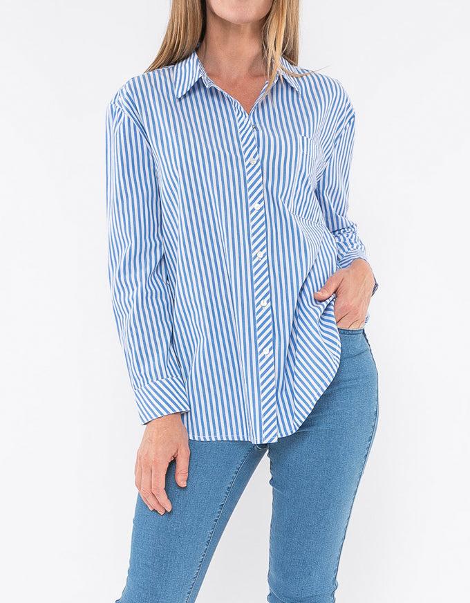 Cotton Stripe Shirt Cobalt/White