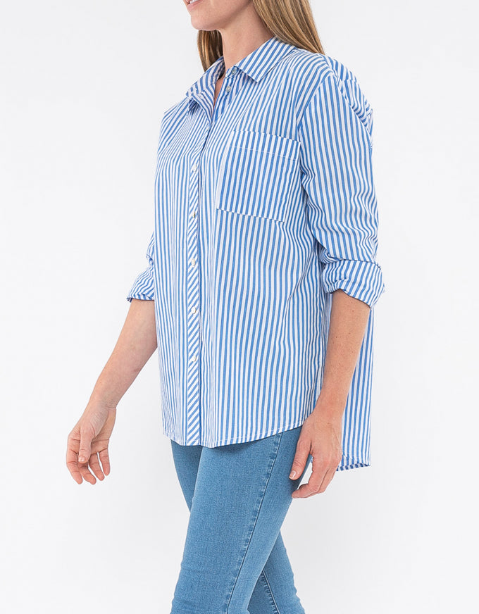 Cotton Stripe Shirt Cobalt/White
