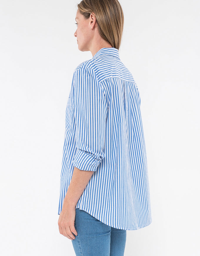 Cotton Stripe Shirt Cobalt/White
