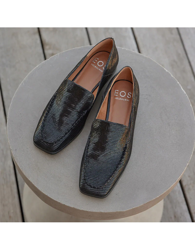 Daylan Flats Emboss Suede Leather Black