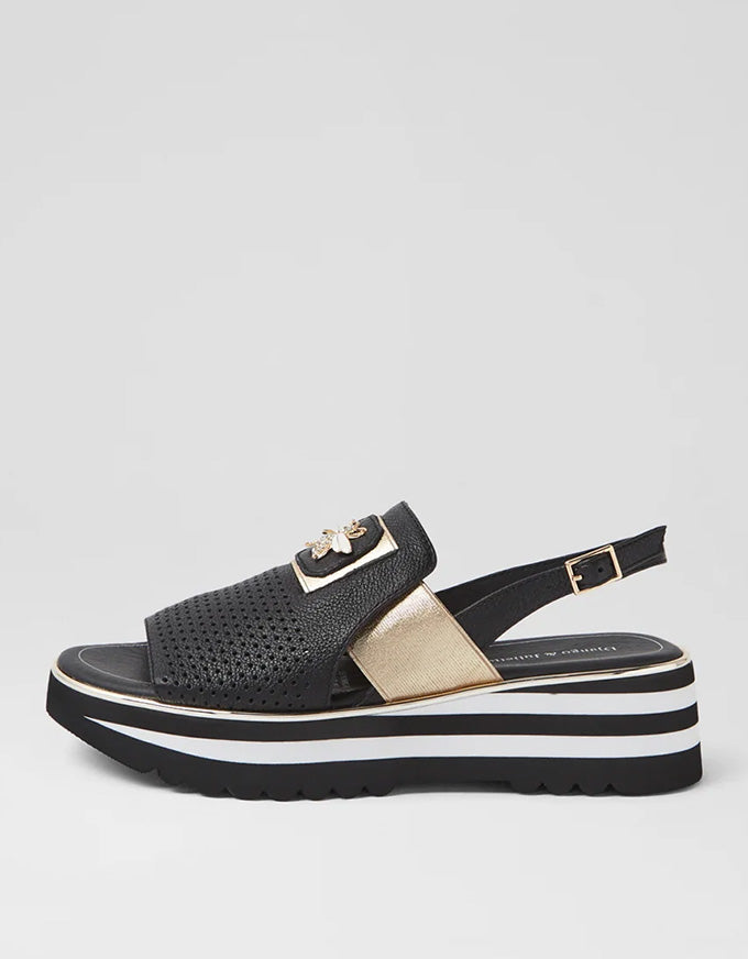 Haley Flats Black/Gold Leather