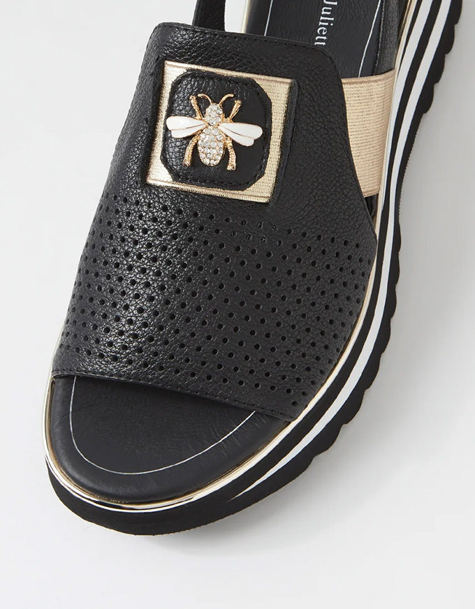 Haley Flats Black/Gold Leather