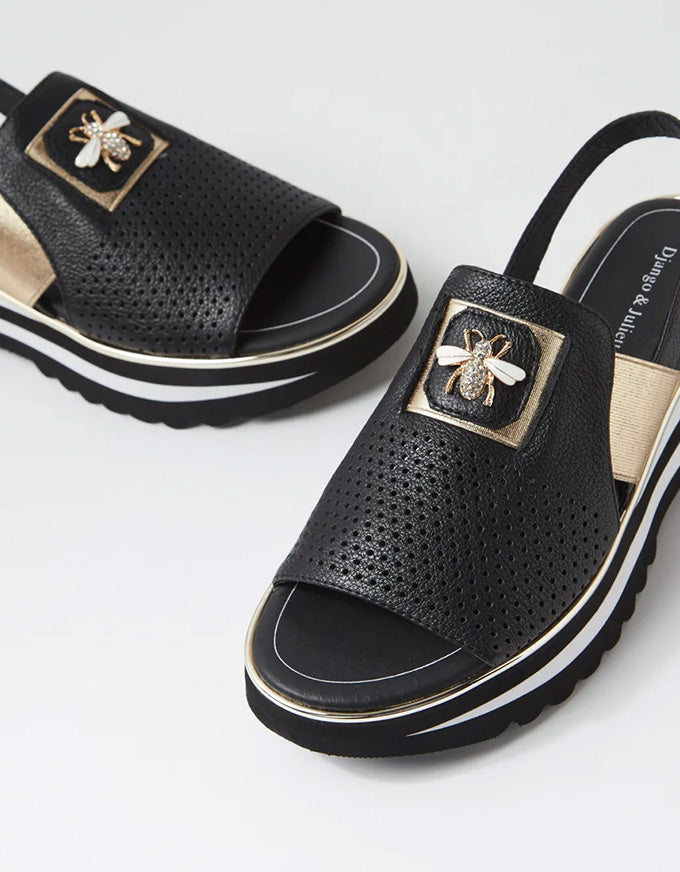 Haley Flats Black/Gold Leather