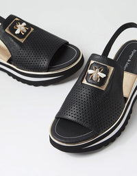 Haley Flats Black/Gold Leather