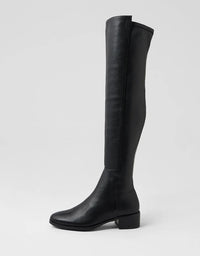 Thanes Knee High Stretch Leather Boots Black