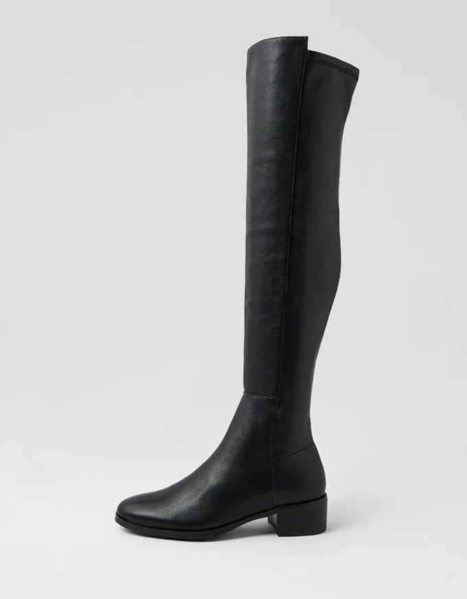 Thanes Knee High Stretch Leather Boots Black