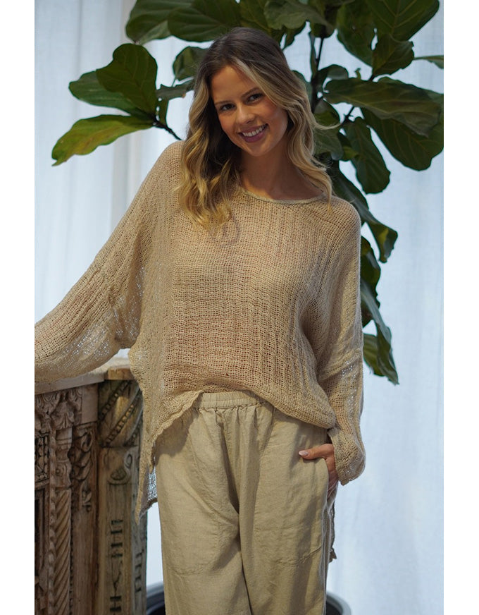 Valentina Stonewash Linen Top Brown