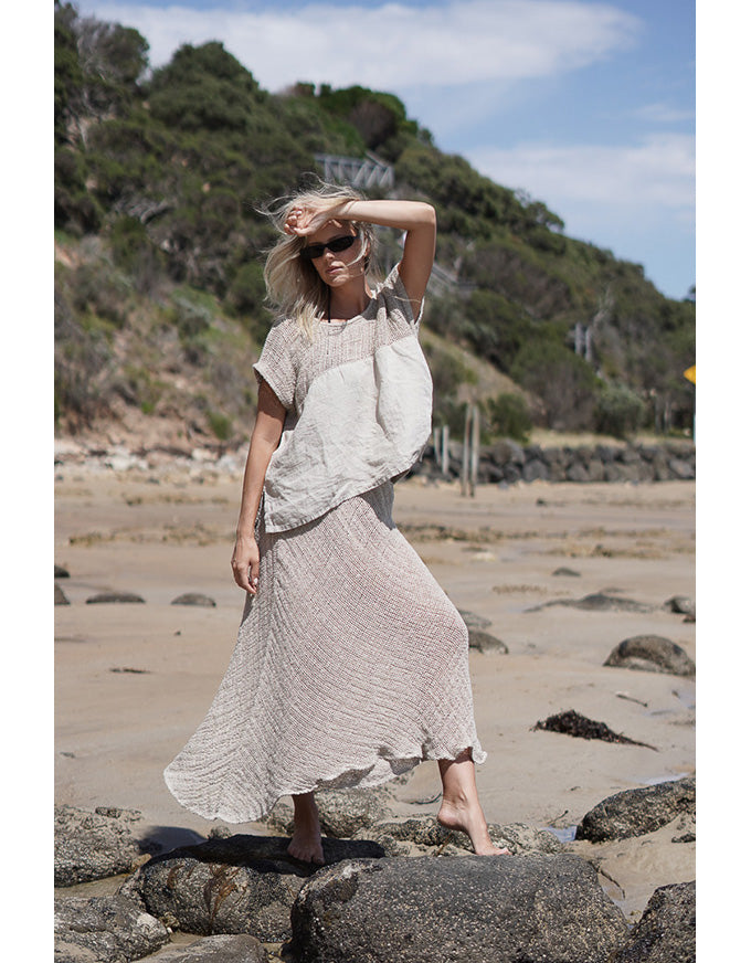Sottana Bias Cut Linen Skirt Natural