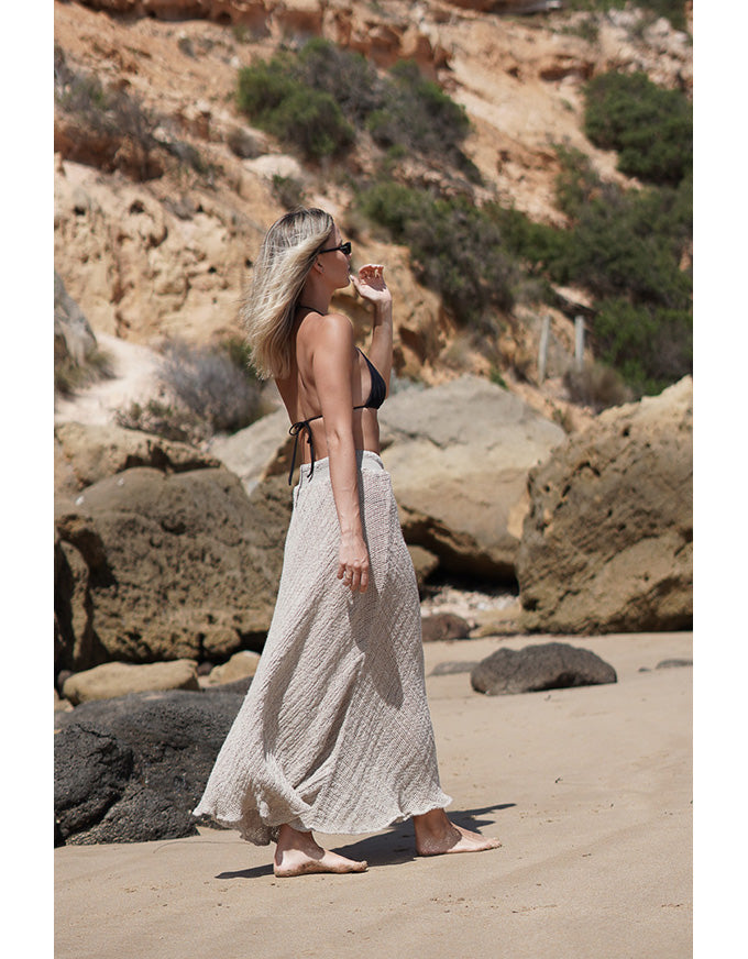 Sottana Bias Cut Linen Skirt Natural