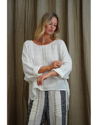 Valentina Stonewash Linen Top White Combo