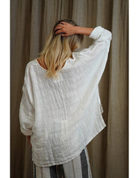 Valentina Stonewash Linen Top White Combo