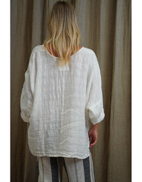 Valentina Stonewash Linen Top White Combo