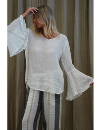 Adele Bell Sleeve Linen Top Ivory